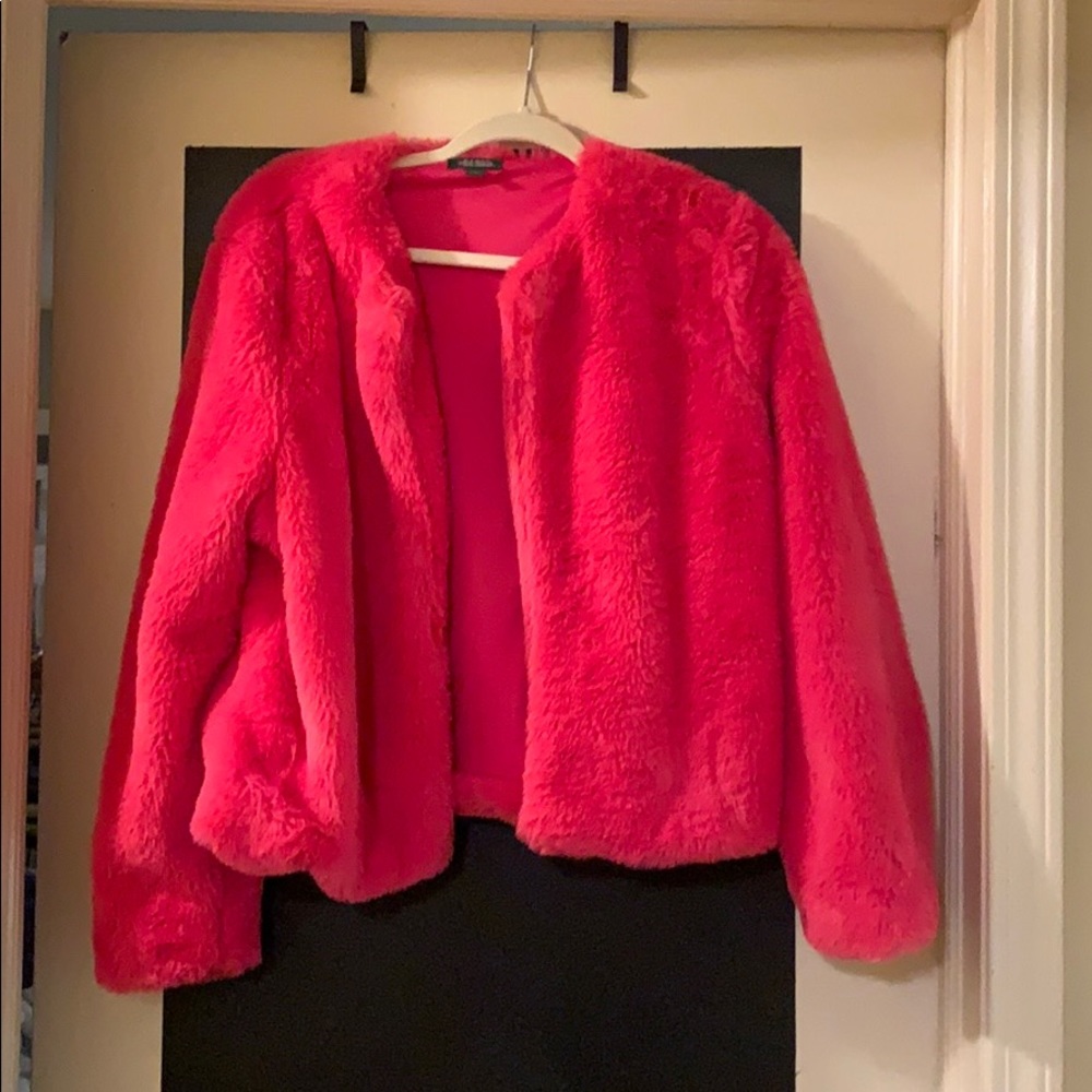 HOT PINK faux fur coat